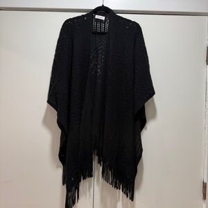 Soul Young Black Knit Poncho with Fringe